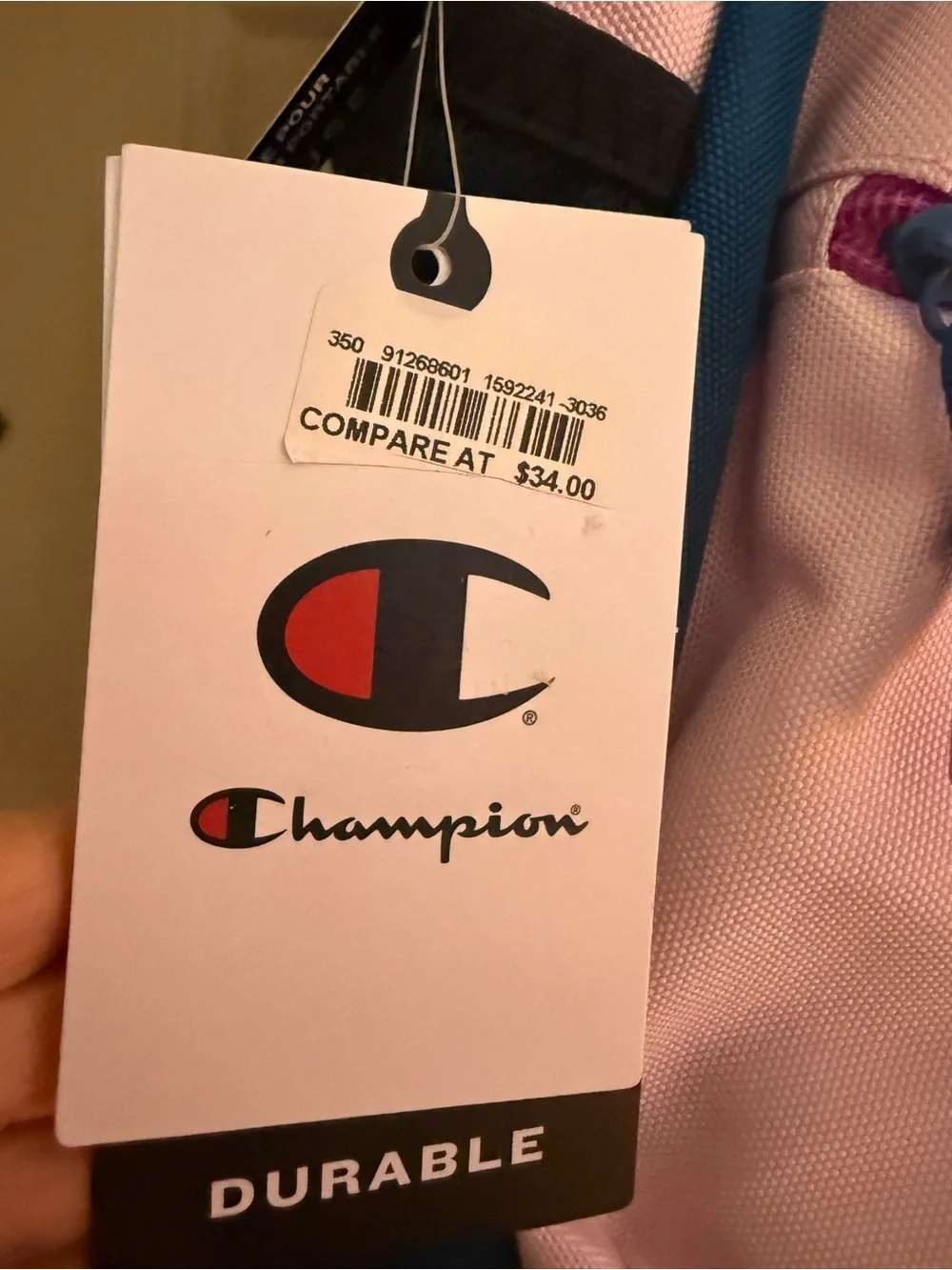 Champion Pink and Blue Kids Backpack with Bungee Front